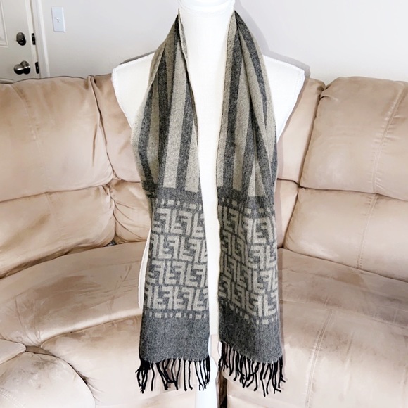 FENDI Wool Monogram Fringe Scarf - Picture 2 of 6